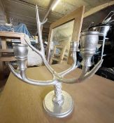 1 x Heavy Cast Metal Decorative Stag Antler Candlestick Holder with a Silver Finish - CL985 - NO VAT