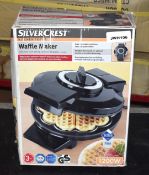 1 x Silver Crest Waffle Maker with Original Box - CL011 - Ref: JWH106 (Red Cage) - Location: