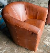 1 x Genuine Leather Tub Chair in Tan - CL985 - NO VAT ON THE HAMMER - Location: Cheshire WA16More