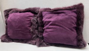 1 x Pair Of Large Purple Cushions With Fur Effect Trim - 65X65Cm - Ref: CNT750/B1-7 - CL845 - NO VAT