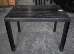 3 x Commercial Restaurant Tables with Wooden Slatted Top, Steel Base and Anti Theft Floor Bolt