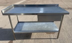 1 x Stainless Steel Prep Bench With Upstand, Utensil Drawer and Undershelf - H92 x W150 x D70 cms