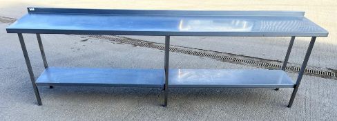 1 x Stainless Steel 10ft Prep Table Featuring an Upstand and Undershelf - H91 x W305 x D60 cms