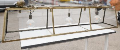 1 x OFFICINA CIANI High-End Italian Triple-Lamp Commercial Brass & Glass Lantern Pendant Light