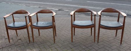 4 x Wooden Dining Chairs With Black Cushioned Seats