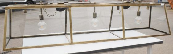 OFFICINA CIANI High-End Italian Triple-Lamp Commercial Brass & Glass Lantern Pendant Light
