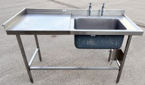 1 x Commercial Stainless Steel Sink Unit Featuring an Anti Drip Surface, Hot/Cold Taps and Upstand