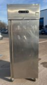 1 x APURO Stainless Steel Upright Single Door Refrigerator - Model: GN650TN - Lockable Door with Key