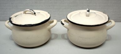 2 x Enamelled Pots