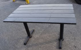 3 x Restaurant Tables with Slatted Tops and Cast Iron Pedestals - Dimensions: 120 x 70 cms