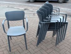 13 x Grey Dining Chairs - 12 With Arms, 1 Without