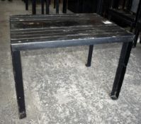 3 x Commercial Restaurant Tables with Wooden Slatted Top, Steel Base and Anti Theft Floor Bolt