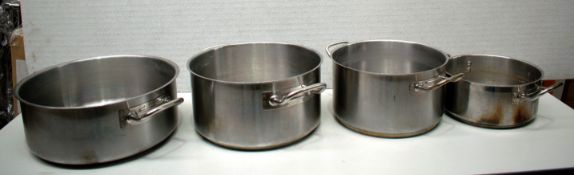 4 x Stainless Steel 2-Handled Cooking Pots