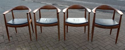 4 x Wooden Dining Chairs With Black Cushioned Seats