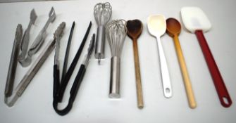 10 x Assorted Cooking/Serving Utensils Including Tongs & Whisks