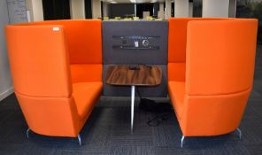 1 x Orangebox CWTCH Four Person High Back Meeting Booth in Orange/Grey - Includes a Walnut Table wit