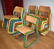 33 x Naughtone 'Bounce' Stacking Chairs Featuring Floating Wooden Seats, Backrests and Metal Frames