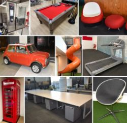 Contents of a Modern Office Building In Hayes UB3 - Features Desk Pods, Chairs, Furniture, Commercial Kitchen & Gym, 1986 Mini and Events Stage