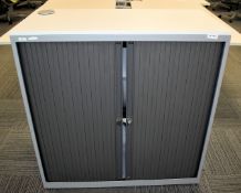 1 x Tambour Sliding Door Office Storage Cabinet with Dark Grey Doors - Dimensions: H105 x W100 x D40