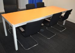1 x Techo Contemporary Boardroom Meeting Table Finished in Orange with a White Metal Frame