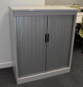 1 x Tambour Sliding Door Office Storage Cabinet with Light Grey Doors - Dimensions: H105 x W100
