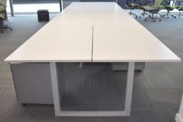 10 x Pods of 8 Office Desks Including Grey Metal Drawer Pedestals on Castors - Each Desk Measures