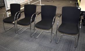 4 x Orangebox GO-CA Stackable Cantilever Office Meeting Chairs Featuring Hardwearing Black Fabric