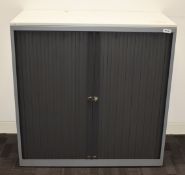 1 x Tambour Sliding Door Office Storage Cabinet with Dark Grey Doors - Dimensions: H105 x W100 x D40