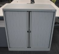 1 x Tambour Sliding Door Office Storage Cabinet with Light Grey Doors - Dimensions: H105 x W100