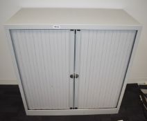 1 x Tambour Sliding Door Office Storage Cabinet with Light Grey Doors - Dimensions: H105 x W100 x D4
