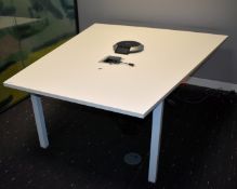 1 x Boardroom Meeting Table Featuring a Shaped Top, Metal Frame, Cable Tidy Sack and Power Sockets w