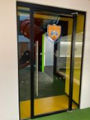 1 x Single Glazed Doorway Partition Featuring Games Room Window Graphics - Dimensions: H250 x W160cm