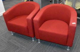 2 x Tub Chairs Featuring Burgundy Fabric and Silver Feet