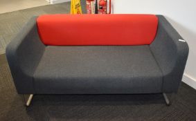 1 x Naughtone Sofa Featuring Dark Grey and Red Fabric with Brushed Steel Supports - Dimensions: W145