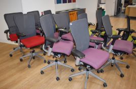 9 x Haworth Office Swivel Chairs - Purple / Red