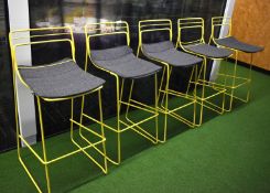 5 x Naughtone Bar Stools in Yellow with Grey Padded Seats