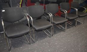 5 x Orangebox Stackable Cantilever Office Meeting Chairs Featuring Hardwearing Black Fabric, Chrome