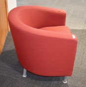 1 x Tub Chair Featuring Burgundy Fabric and Silver Feet
