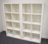2 x Cube Shelving Units Finished in White - Dimensions: 80 x 40 x 150 cms