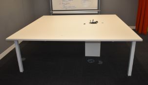 1 x Large Boardroom Meeting Table Featuring a White Finish, Metal Frame, Power Sockets