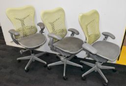 3 x Herman Miller 'Mirra' Office Swivel Chairs - Ergonomical Gas Lift Swivel Chairs with Armrests