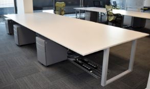 1 x Pod of 6 Office Desks Including Grey Metal Drawer Pedestals on Castors