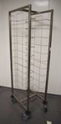 1 x Stainless Steel 12 Tier Tray Holding Stand on Castors - Dimensions: H157 x W42 x D51 cms