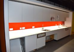1 x Modern Fitted Kitchen Featuring Solid Wooden Cabinets, Corian Style Worktops, Stainless Steel Re