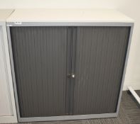 1 x Tambour Sliding Door Office Storage Cabinet with Dark Grey Doors - Dimensions: H105 x W100 x D40