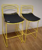 2 x Naughtone Yellow Bar Stools with Grey Padded Seats