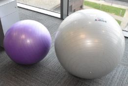1 x Large Powrx 95cm Silver Exercise Ball and 1 x Smaller Purple Exercise Ball