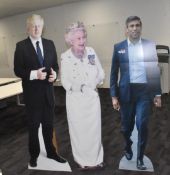 3 x Life Size Cardboard Cut Outs Features Queen Elizebeth, Boris Johnson and Rishi Sunak