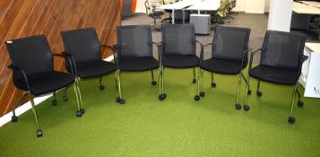 6 x Orangebox WD-FLA Office Meeting Chairs Features Castors, Black Upholstory, Chome Legs, Armrests