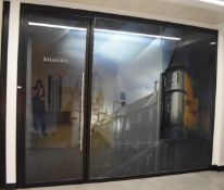 1 x Single Glazed Office Partition Featuring Balmoral Window Graphics - Dimensions: H273 x 348 cm